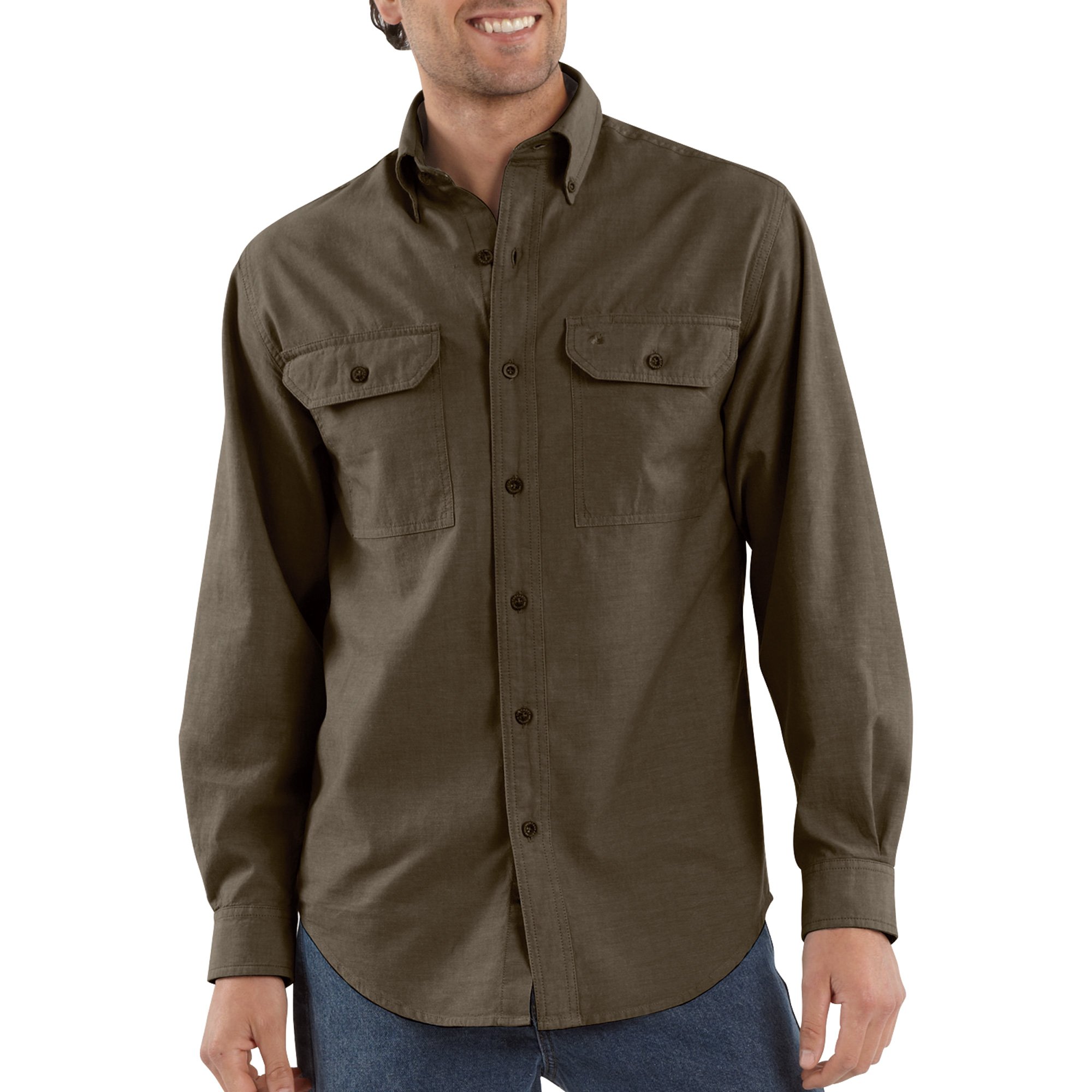 Carhartt Long Sleeve Chambray Shirt — Mahogany, Large, Model# S202